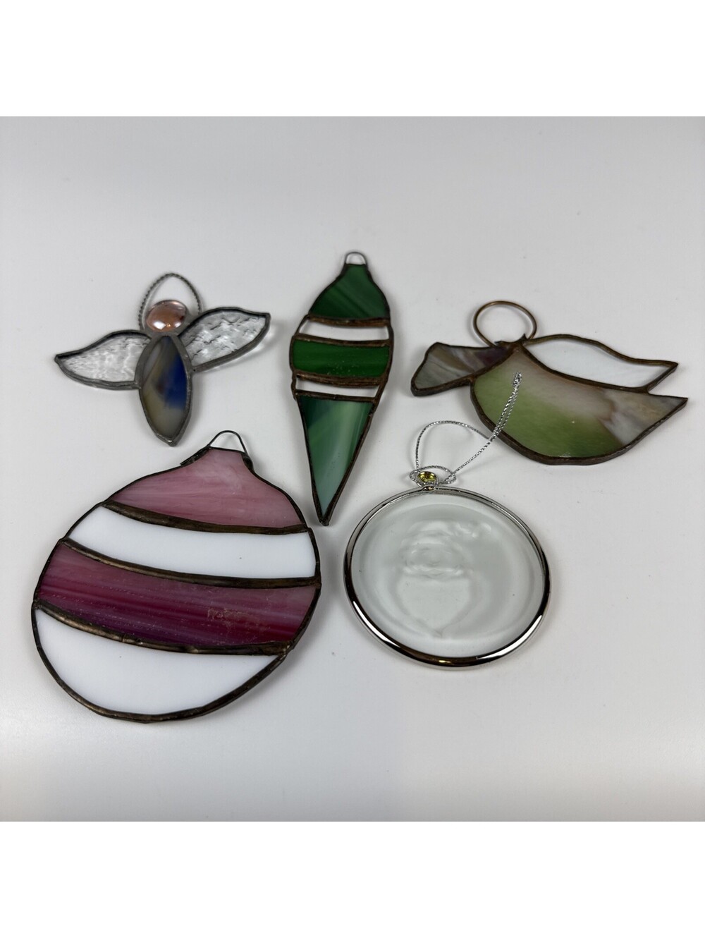Stained Glass Christmas Ornament Lot 5 Suncatcher Angel Dove Icicle Unbranded
